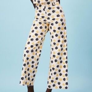 Zara Yellow and Black Floral Wide Leg Marine Straight Jean/Pant